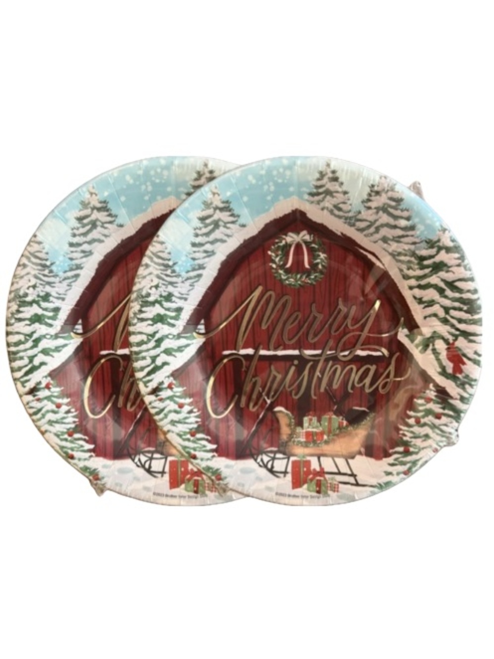 Barn & Sleigh Merry Christmas Decorative Christmas Dessert Plates 20 Count 2 Pks